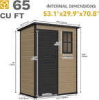 DWVO 5x3ft Resin Outdoor Storage Shed with Floor, Waterproof Lockable Storage Shed with Window, Plastic Outside Tool Storage for Garden, Backyard, Patio, Lawn, Brown