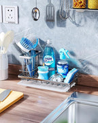 Consumest Sink Caddy, Kitchen Sponge Holder with Dish Brush Holder, Kitchen Sink Organizer with Drip Tray for Countertop Stainless Steel Rustproof, Silver-Large