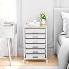 Rolling Cart with Drawers,Utility Cart with 6 Drawers,Rolling Storage Cart with Drawers and Wooden Tabletop & Lockable Wheel,White