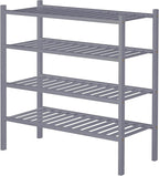 4 Tier Bamboo Shoe Rack for Closet Free Standing Wood Shoe Shelf for Entryway Small Space Stackable 27"x11"x26" (Grey)