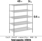 24" Deep x 48" Wide x 64" Height Wire Shelving Kit | 5-Tier | NSF Commercial Storage Rack Unit