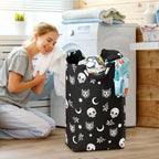Gothic Moon Skull Cat Laundry Basket for College Dorm,50L Collapsible Portable Laundry Hamper Storage Basket for Toys Clothes Organizer