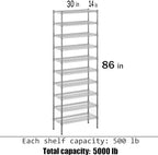 14" Deep x 30" Wide x 86" Height Wire Shelving Kit | 10-Tier | NSF Commercial Storage Rack Unit