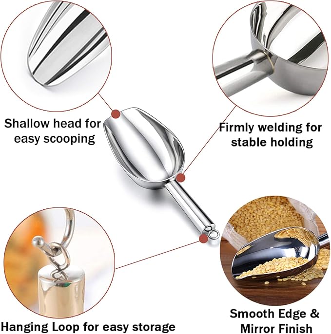 TeamFar Stainless Steel Ice Scoop, Small Metal Food Candy Scoop for Kitchen Bar Party Wedding - 5 Ounces