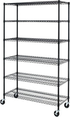BestOffice Storage Shelves 6 Tier Metal Shelves Adjustable Heavy Duty Garage Shelving Wire Shelving Unit Capacity 6000LBS with Wheels for Kitchen, Garage Pantry Closet Commercial,Black