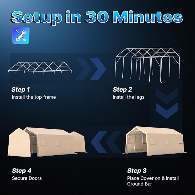 ADVANCE OUTDOOR 13x20 ft Carport 2 Roll up Doors & Vents Outdoor Portable Storage Shelter Garage Tent for Vehicle Boat Truck Anti-UV Snow Resistant Waterproof, Beige