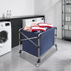 Commercial Laundry Cart with Wheels,Folding Laundry Hamper Cart,Heavy Duty Rolling Laundry Basket with Large Capacity,Laundry Sorter Trolley for Home Hotel Apartment (Blue, 35.43 * 23.62 * 34.65in)