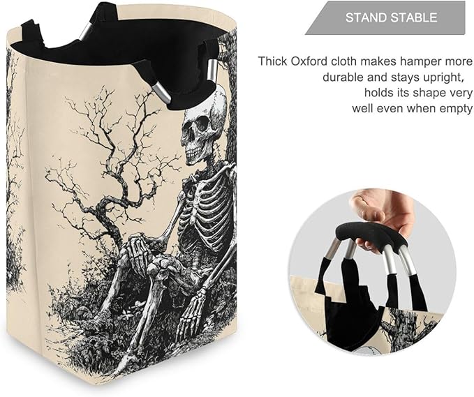 Gothic Skeleton Laundry Basket for College Dorm,50L Collapsible Portable Laundry Hamper Storage Basket for Toys Clothes Organizer