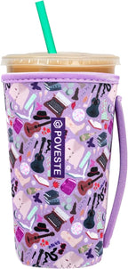 Reusable Neoprene Insulator Sleeve for Iced Coffee & Cold Soda, Coffee Sleeves for Iced & Hot Drinks, Cold Beverage Cooler Compatible with Starbucks, Dunkin (On Tour Purple, Large: 32oz)
