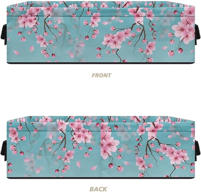 Storage Bins Elegant Towel Storage Baskets Lightweight Cosmetics Storage Basket with Handles Collapsible Organizer for Bathroom Office Bedroom Decor, Peach Blossom Light Teal