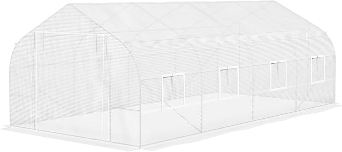 20' X 10' 7' Gardening Hot House, Steel Frame, Zippered Mesh Door, Enhance Plant Care, White Large Walk-in Tunnel Greenhouse, 20'x10'x7', Galvanized 8 Windows,