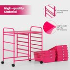 Giantex 9 Drawers Rolling Cart, Classroom Organizers, Storage Cart with Wheels, for Teacher Office Home School Supplies Tool Craft Art Paper, Hot Pink
