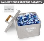Calindiana Modern Farmhouse Metal Laundry Pods Holder Container with Lid for Laundry Room Decor and Accessories and Space Saving Laundry Room Organization and Storage, Holds 81 Laundry Pods, Grey