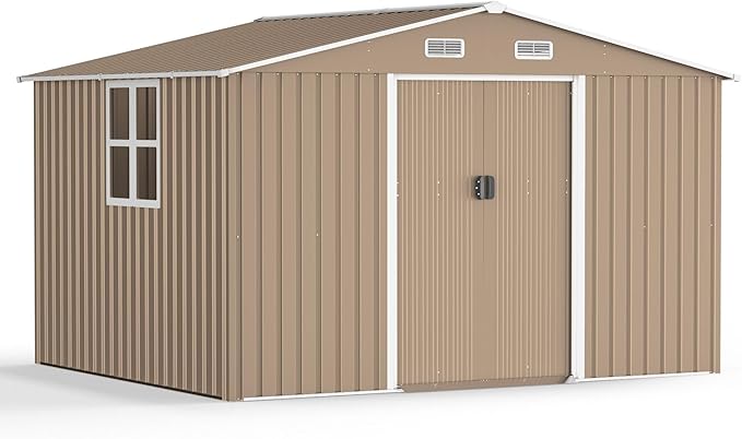 Kullavik 10FT x 8FT Outdoor Storage Shed with Window and Lockable Doors,Waterproof Metal Garden Tool Shed,Galvanized Steel shed for Backyard,Garden,Patio
