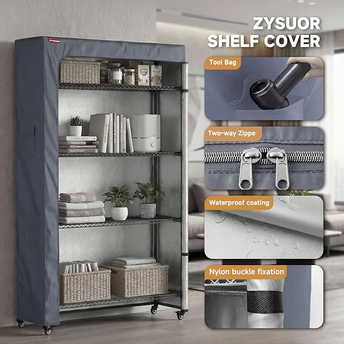 Large Wire Shelving Cover 48" W x 24" D x 72" H, 600D Oxford Waterproof Rack Cover with Storage Pocket, Heavy Duty Dustproof Shelf Unit Protector Guard for Warehouse & Garage