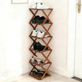 Bamboo Shoe Rack 6 Tier Foldable Shoe Rack Narrow Vertical Shoe Organizer Free Standing Shelf, Multifunctional Slim Storage for Entryway, Corner, Bedroom, Hallway, Walnut Color