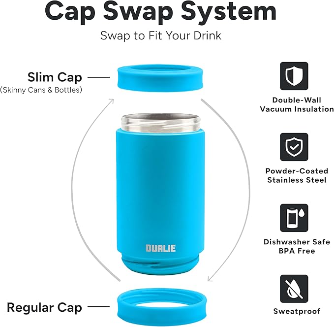 DUALIE 3 in 1 Insulated Can Cooler - 15+ Colors - Universal Size for 12 oz Cans, Slim Cans, and Bottles