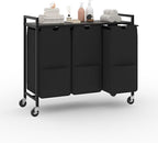 Laundry Sorter with Wheels & 100lb Top Shelf, Rolling 3 Section Removable Pull-Out Fabric Bags Hamper Basket, Sturdy Grey Black Iron Organizer for Room Organization