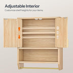 HOOBRO Fluted Medicine Cabinet, Farmhouse Bathroom Wall Cabinet with Towel Rack and Adjustable Shelf, Fluted Wall-Mounted Storage Organizer, for Bathroom, Kitchen, Natural