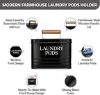 Calindiana Modern Farmhouse Metal Laundry Pods Holder with Lid - Space Saving Organization, Holds 81 Pods, Black