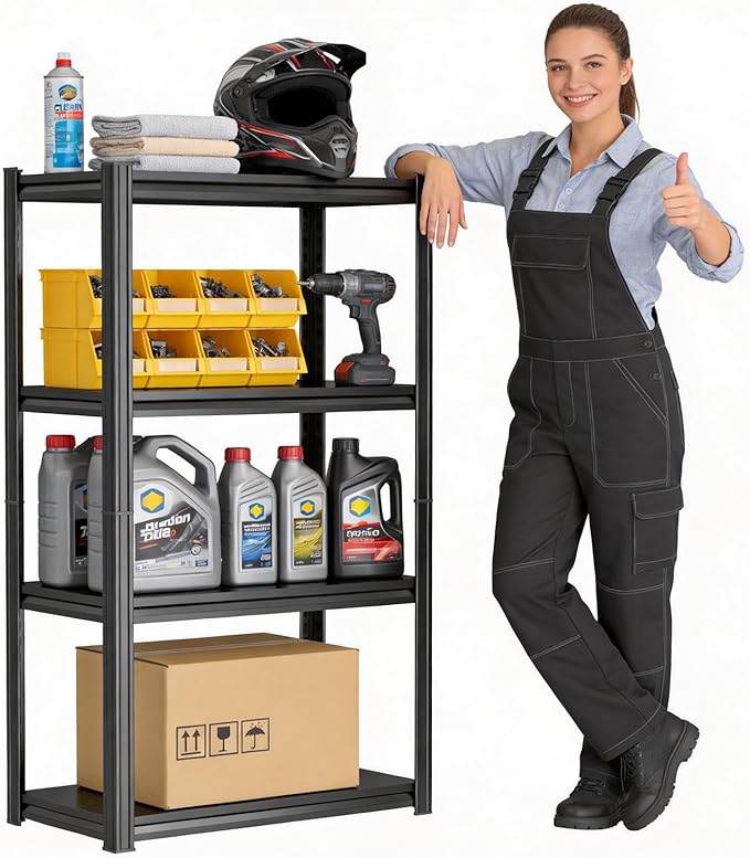 4-Tier Metal Garage Shelving Heavy Duty Adjustable Storage Shelves 2000lbs Capacity Steel Shelving Units Tool Rack Corner Shelf for Heavy Equipment and Tools (23.6" W × 13.8" D × 44.1" H)