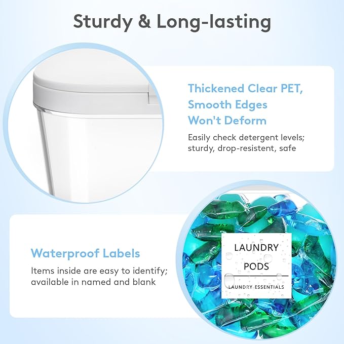 Lifewit Laundry Pods Container with Pop-up Lid, Laundry Room Organization, Dryer Sheet Holder for Washing Powder Scent Booster Beads, 2700 +4500ml/0.72+1.2gal,2 Pcs