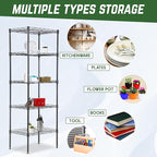 PayLessHere 5-Tier Adjustable Wire Shelf 12" W x 17" D x 48" H Max Load 750 lbs, Easy Assembly, Versatile Storage Solution, Durable and Stable for Home and Office,Black