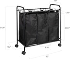 Household Essentials Rolling Triple Laundry Sorter, Black