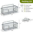 Yougai Shower Caddy, Shower Organizer with Soap Holder and Hooks, Rustproof Shower Shelves, No Drilling Bathroom Organizers and Storage, Wall-Mounted Kitchen & Home Decor, Light Grey