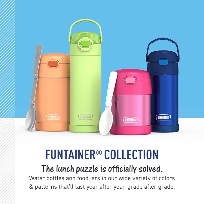 THERMOS FUNTAINER Insulated Food Jar, 10 Ounce, Kid Friendly Food Jar with Foldable Spoon, Lime