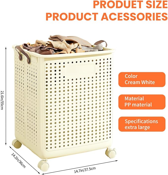 4-Tier Laundry Hamper Sorter & X-Large Foldable Laundry Hamper, Vertical Rolling Laundry Baskets with Wheels, Stackable Laundry Cart Organizer and Storage for Small Space, Closet, Bathroom