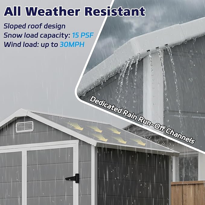 LARBANKE 6×4FT Waterproof Outdoor Storage Shed with Floor and Slop Roof,Garden Storage Tool Shed with Lockable Door&Window,Resin Shed with Ramp&Vent Suitable for Patio,Backyard,Garden,Lawn,Gray