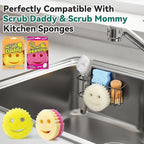 3-IN-1 Multiuse Sponge Holder for Kitchen Sink, Sponge Caddy for Scrub Daddy/Scrub Mommy Smiley Face, Sink Organizer Accessories for Dish Brush, Scrubber - with 2 Suction Cups & 1 Adhesive Hook