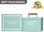 Calindiana Modern Farmhouse Metal Laundry Pods Holder Container with Lid for Laundry Room Decor and Accessories and Space Saving Organization and Storage, Holds 81 Laundry Pods, Mint