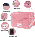 DocSafe Fireproof Document Box with Lock,File Storage Organizer with Zipper Pockets,Collapsible Portable File Box Home Office Safe Filing Cabinet with Handle for Hanging Letter/Legal Folder,Pink