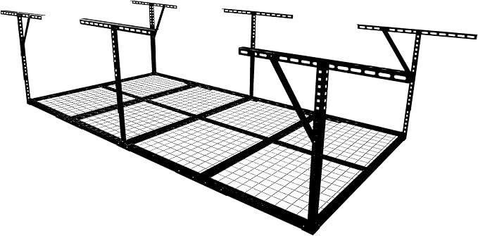 3x8FT Overhead Garage Storage Rack, Heavy-Duty Metal Garage Ceiling Storage Rack, 22"-40" Adjustable Ceiling Drop-Down, 600 lb. Loading Weight Capacity, Black Color