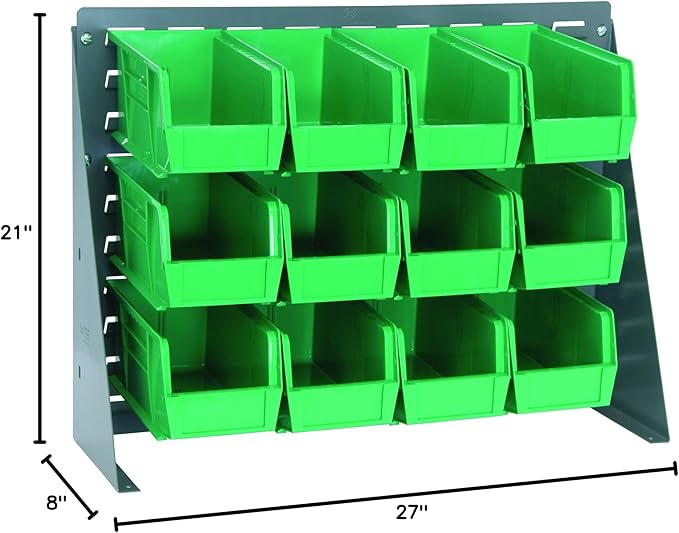 Quantum Storage Systems QBR-2721-230-12GN Ultra Bin Complete Bench Rack Package with 12 Ultra Bins, 27" x 8" x 21" , Green