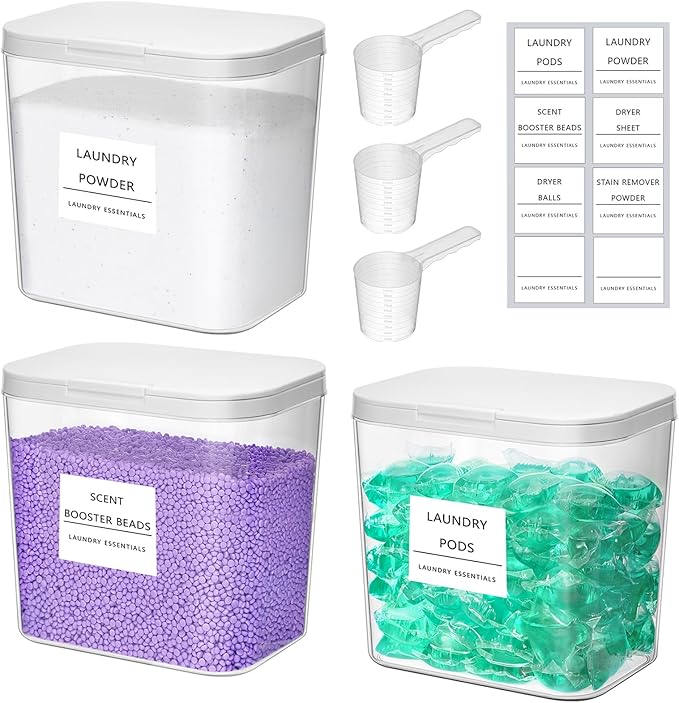 Lifewit Laundry Pods Container with Pop-up Lid, Laundry Room Organization, Dryer Sheet Holder for Washing Powder Scent Booster Beads, 2700 ml/0.72gal,3 Pcs