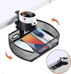 MASTLU Under Desk Organizer,Cup Holder,Table Management Tray, Swivel Pencil Drawer, Office No Drill Steel Organizers,360 Spin Hidden Storage Box with Sturdy C-Clamp,Easy Install (Black)