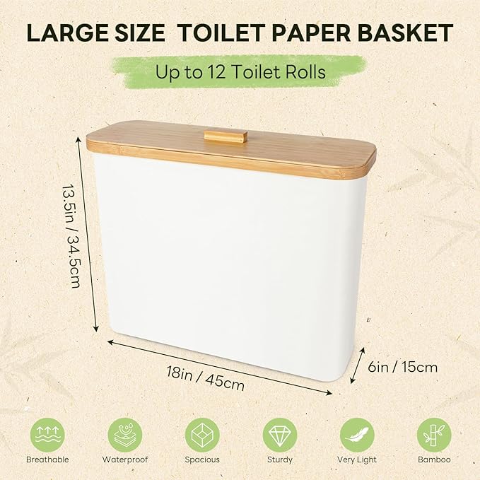 Toilet Paper Storage Basket, Toilet Paper Organizert for Bathroom Storage, Bamboo Basket Bin for Toilet Tank, Toilet Paper Holder Dispenser, 13 Rolls Compatible, Bathroom Accessories Holde