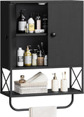 Bathroom Wall Cabinet with 2 Door and Adjustable Shelf, Farmhouse Medicine Cabinet with Towel Rack, 3-Tier Wall Mounted Storage Cabinet Over The Toilet for Bathroom, 18.9" L, Black