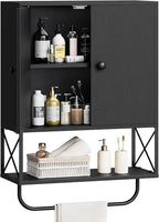 Bathroom Wall Cabinet with 2 Door and Adjustable Shelf, Farmhouse Medicine Cabinet with Towel Rack, 3-Tier Wall Mounted Storage Cabinet Over The Toilet for Bathroom, 18.9" L, Black