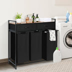 Laundry Sorter 3 Section, 180L Laundry Hamper Basket with Shelf and 2 Drawers, 3 Compartment Clothes Storage Organizer Cart, Pull-Out Removable Oxford Fabric Bags, Black