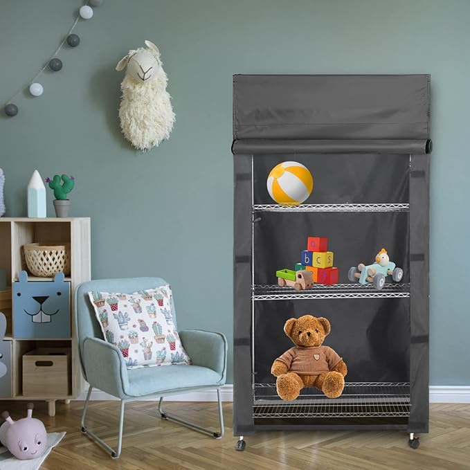 Dustproof Wire Shelf Cover for 23.2" W x 13.4" D x 48" H, Waterproof Storage Rack Cover, Nylon with Hook and Loop Closure, Ideal for Warehouse, Basement, or Kitchen, Black (No Shelves)