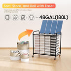 Laundry Sorter 4 Sections 48 Gal, Rolling Laundry Basket with Lockable Wheels and Lid, Laundry Hamper with 4 Separated Removable Bags Dirty Clothes Hamper for Laundry Room Organizer, Blue
