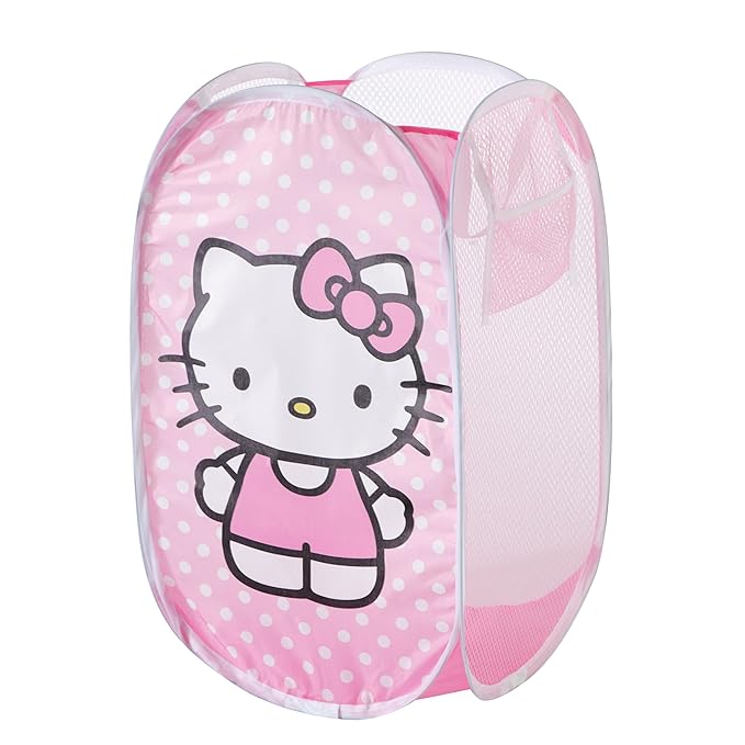 Sanrio Hello Kitty Pop-Up Hamper,Collapsible Laundry Basket with Durable Handles,Lightweight Storage Bin for Kids' Bedroom, Nursery, or Playroom,Pink