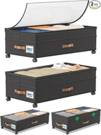Under Bed Storage with Wheels, 2-Pack 72L XXXL Scalable Under Bed Storage Containers with Transparent Lids, Underbed Storage Organizer Rolling Bins for Shoes Clothes Sheet - Expandable Max