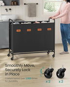 SONGMICS 4-Section Laundry Sorter, Laundry Hamper with Wheels, Rolling Clothes Hamper Cart with Large Capacity and Removable Bags, for Laundry Room, Bedroom, Bathroom, Ink Black URLS460B01