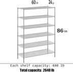 24" Deep x 60" Wide x 86" Height Wire Shelving Kit | 6-Tier | NSF Commercial Storage Rack Unit
