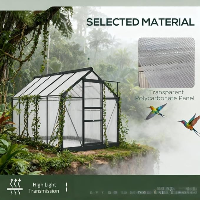 Aluminum Greenhouse with Polycarbonate Panels, Walk-in Garden Greenhouse for Outdoor Plant Growing, Durable Structure for Year-Round Gardening (Gray + Aluminum)